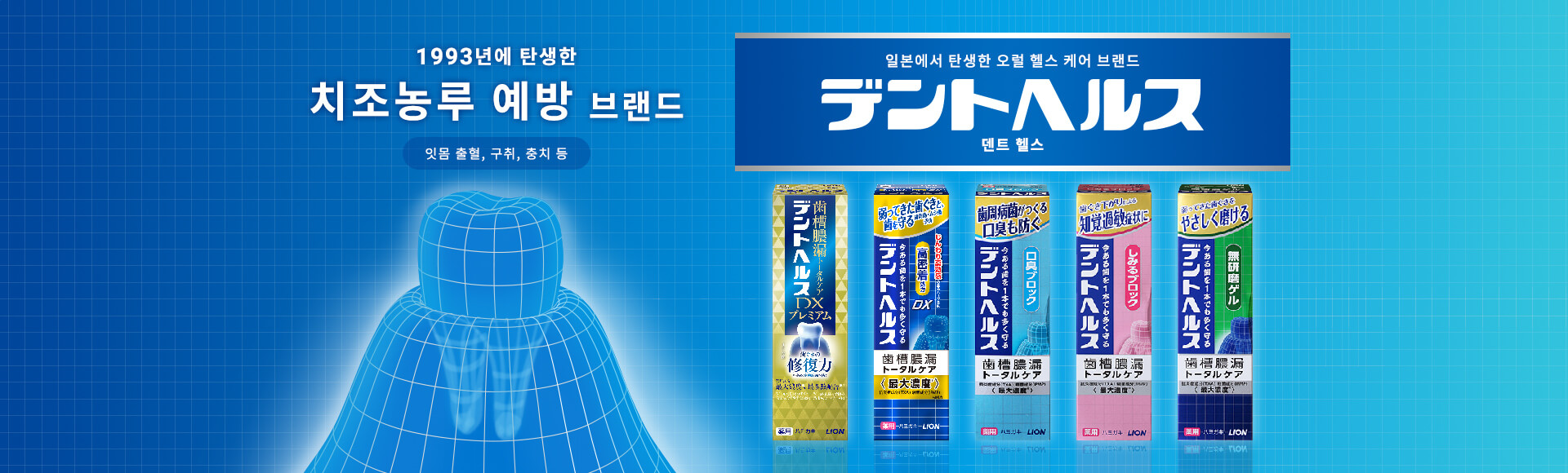 1993년에 탄생한 치조농루 예방 브랜드 잇몸 출혈, 구취, 충치 등 일본에서 탄생한 오럴 헬스 케어 브랜드